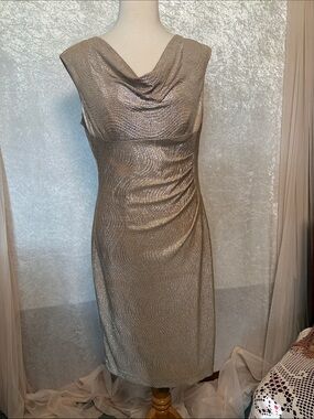 Lauren Ralph Lauren Champagne Metallic Wrap-Style Dress Size 14